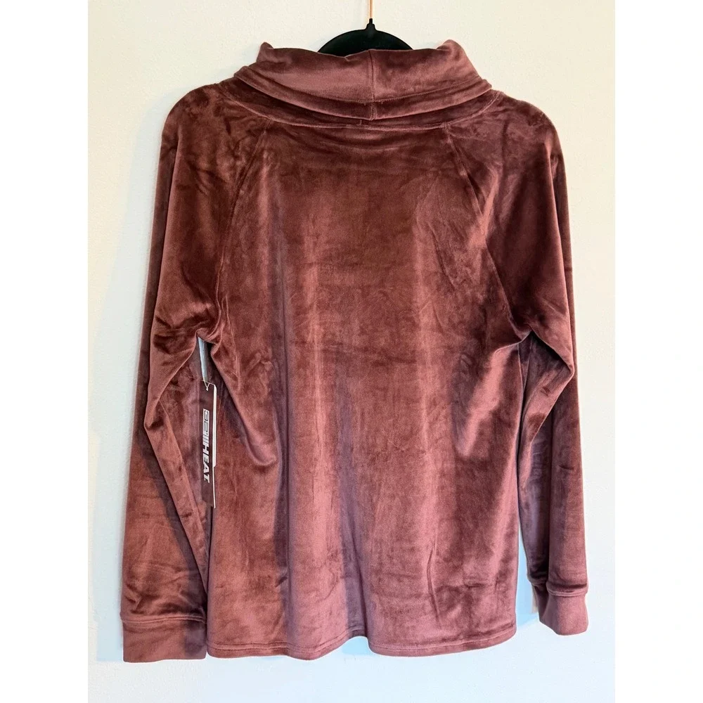 32 Degrees Heat Womens Velour Cowl Neck Pullover Top Decadent Chocolate Small